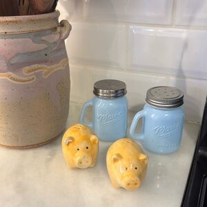Blue Mason Jar Salt and Pepper Shakers & Yellow Pig Salt and Pepper Shakers